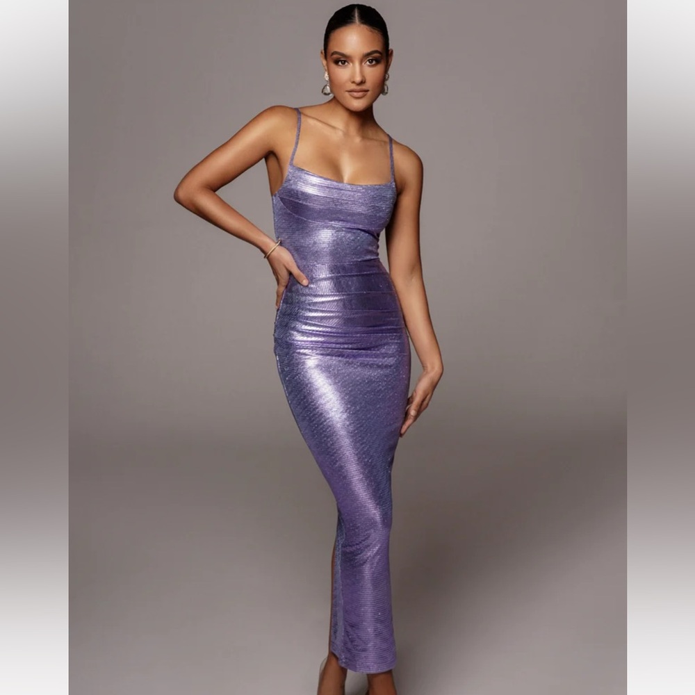 Purple Cowl Neck Midi Dress